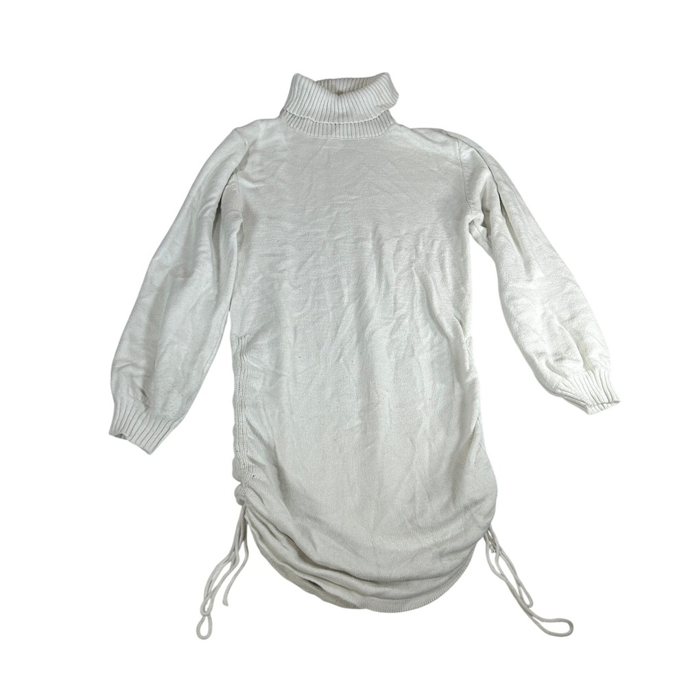 Fashion Nova White Ruched Side Turtleneck Sweater Dress Long Sleeve ID4246 M